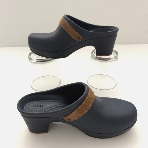 Crocs Sarah Clog Heeled Mule Shoe Women US 5 M EU 35.5 Blue Comfort Platform - Picture 2 of 8